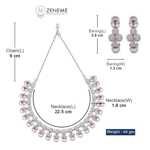 Rhodium-Plated American Diamonds Studded Necklace Set