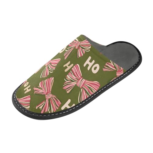 Slippers for Women Pink and Green Stripes Bow Pattern Soft Winter Warm Shoes Indoor Outdoor Non-Slip House Travel Slippers2