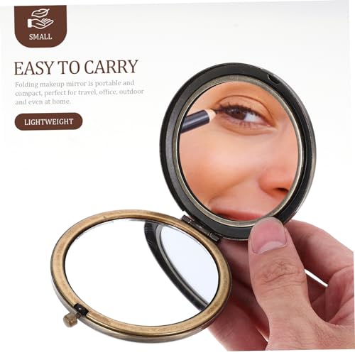 Espejo compacto de bolsillo plegable redondo doble faz miniatura 7