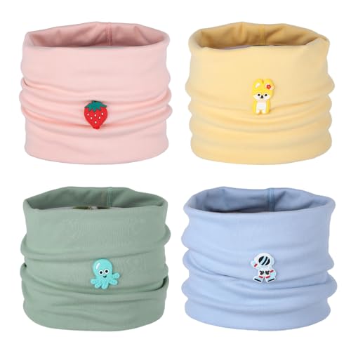 Fadcaer 4 Piezas Braga Cuello Niño Niña Bebe O-Ring Collar Bufanda de Algodón de Invierno Calentador de Cuello Pañuelos Suave Transpirable para Otoño Invierno (Conjunto A)