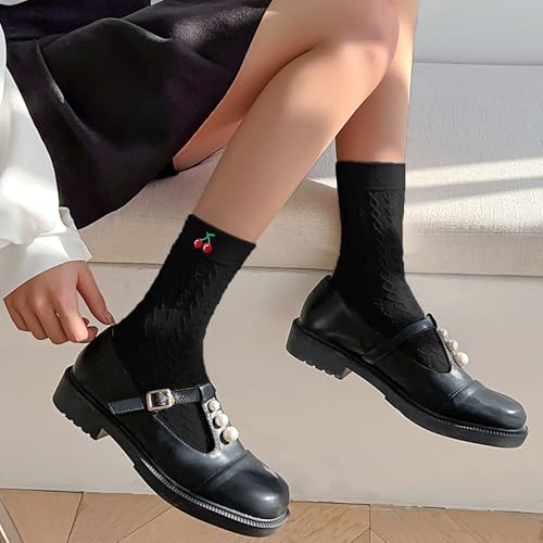 Image of Women's Cute Crew Socks, Casual Athletic Cotton Bowknot Cherry Calf Novelty Socks for Women