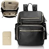 Omanmoli Diaper Bag Backpack Baby Diaper Bag Leather with 17 Diaper Bag Organizing Pouches,Changing Pad,Stroller Straps,4 Insulated Pockets,Black