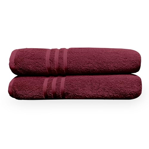 Image of Divine Casa 100% Cotton Bath Towel Set of 2, 550 GSM Ultra Soft Highly Absorbent Thick Towels, Large 75 x 150 cm, Maroon