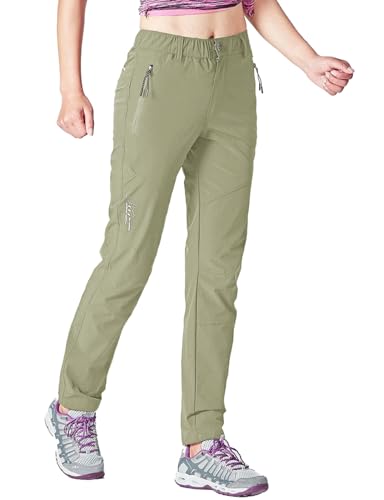 Gopune Women's Hiking Pants Lightweight Quick Dry Water Resistant Elastic Waist Workout Travel Athletic Joggers (Army Green,M)
