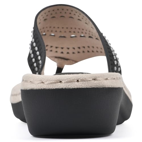 Image of CLIFFS BY WHITE MOUNTAIN Women's Comate Rhinestoned Mini Wedge Flip Flop Sandal