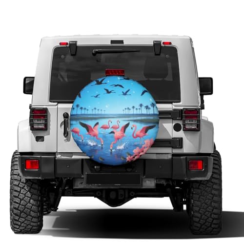 Image of Delerain Tropical Flamingo Spare Tire Covers for RV Trailer SUV Truck and Many Vehicle, Wheel Covers Sun Protector Waterproof (15 Inch for Diameter 27 inch-29 inch)