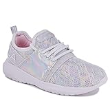 Nautica Missy Youth Girls Athletic Fashion Cross Trainer Lace Up Running Sneakers-Kappil Metallic-White Silver Multi-5