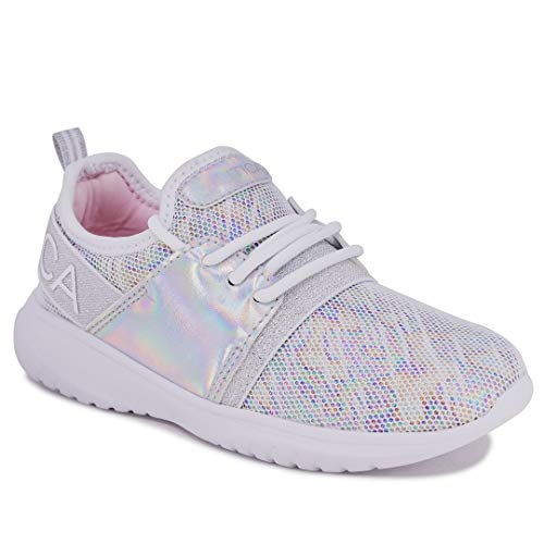 Nautica Missy Youth Girls Athletic Fashion Cross Trainer Lace Up Running Sneakers-Kappil Metallic-White Silver Multi-13 #TOP25