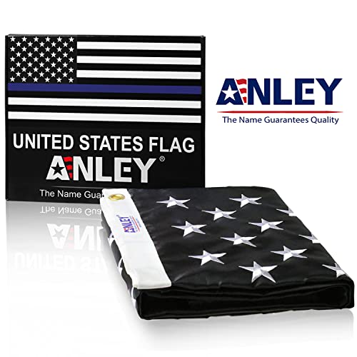 Anley Everstrong Series Thin Blue Line Flag With Embroidered Stars And Sewn Stripes Heavy Duty Nylon - Honoring Police Officers Law Enforcement Officers Banner Flags With Brass Grommets 3 X 5 Ft #TOP5