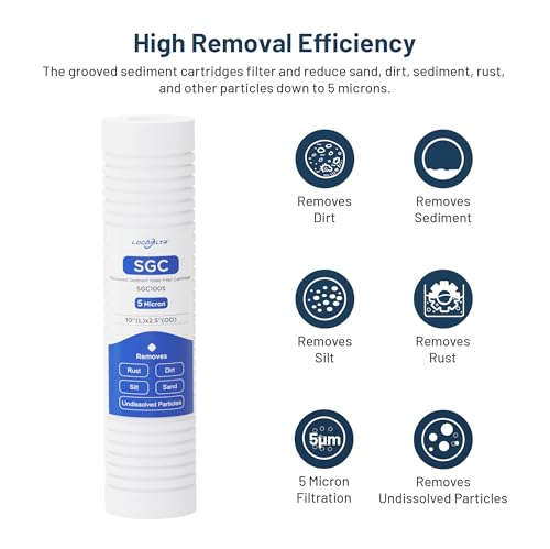 Whole House Water Filter Cartridge Replacement for Well Water, 5 Micron Water Filter 10 x 2.5 Grooved Sediment Water Filter Compatible with AP110, WHKF-GD05, RS14, CFS110, P5, WFPFC5002-6 Pack