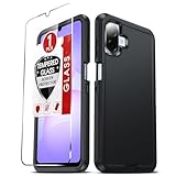 LeYi for Samsung Galaxy-A07-Phone Case: with 1Pcs Tempered Glass Screen Protector, Heavy Duty 3 in 1 Rugged Cover, Military Grade Shockproof Cell Phone Android Funda para Galaxy A07, Black