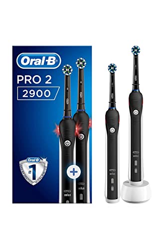 Oral-B Spazzolino Elettrico Ricaricabile Pro 2 2900, 2 Manici, 2 Testine di Ricambio, Nero