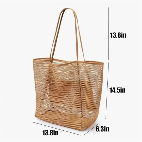 Mesh Beach Tote Bag, Casual Woven Bag with Interior Zipper Pocket Women Foldable Beach Tote Bag2