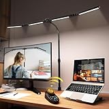 Adjustable LED Desk Lamp with Clamp, 4-Head Eye-Caring CRI95+ Desk Light, Stepless Dimming & Color Temp Remote Control, Flexible Neck, 5-Mode for Reading, Computer, Crafting, 90' Wide Desk Coverage