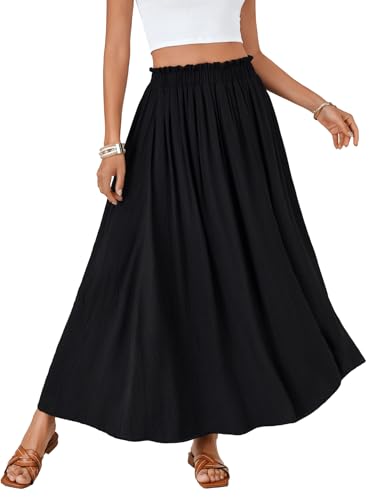 OPOIPIN Women's Summer Elastic High Waist Pleated A Line Flowy Beach Maxi Long Skirt