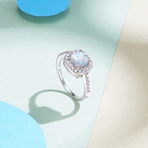 Carleen Created Opal Ring 925 Sterling Silver October Birthstone Cubic Zirconia CZ Halo Engagement Wedding Ring Fine Jewelry Gift for Women, All Size2