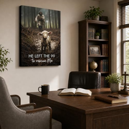 Image of GUN SUPPLIES OUTLET LLC Jesus With The Sheep Wall Art - Running After Lamb Canvas Print - He Left the 99 to Rescue Me - Christian Wall Art 12x16 inch
