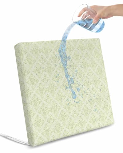 2 Pack Green Floral Waterproof Cushion Covers with Ties, Outdoor Patio Chaise Lounge Chair Seat Cushion Slip Covers Replacement(Only Cover) Farmhouse Luxury Scroll Flowers Patterned 22