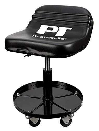 Performance Tool W85020 Tractor Creeper Rolling Work Seat with Storage Tray for Mechanic Garages and Workshops, Black, 24-inch Height