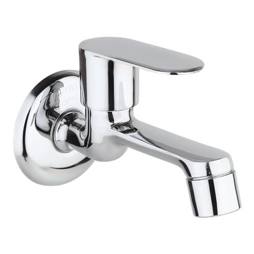 Image of BATH GURU F-Series Brass Long Body Bib Cock Tap for Bathroom & Kitchen, Chrome Plated Wall Mounted Faucet with Quarter Turn Handle, Rust Proof, Leak Resistant, Pack of 1