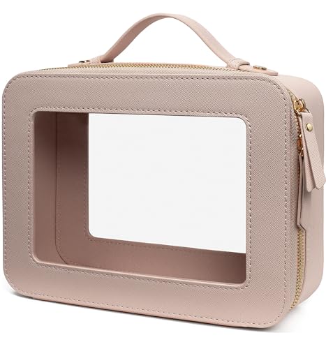 Image of Clear Makeup Bags - TSA Approved Toiletry Bags with Zipper, Makeup Organizer for Carry-on Travel Essentials, Cosmetic Bags for Women & Men (Large Nude)