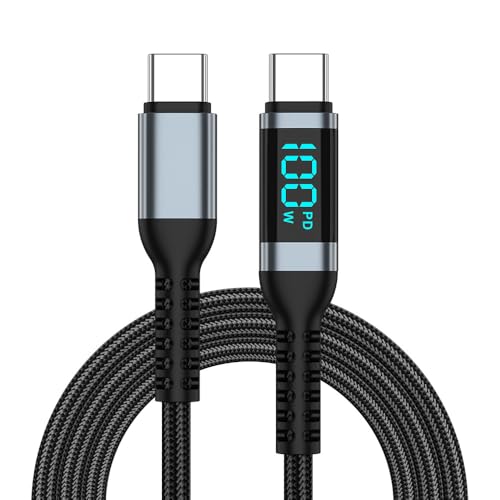 DUOBAGMA USB C to USB C Charger Cable (100W 5A), USBC to USBC Cable with LED Display, USB C PD Charging Cable (0.5M)