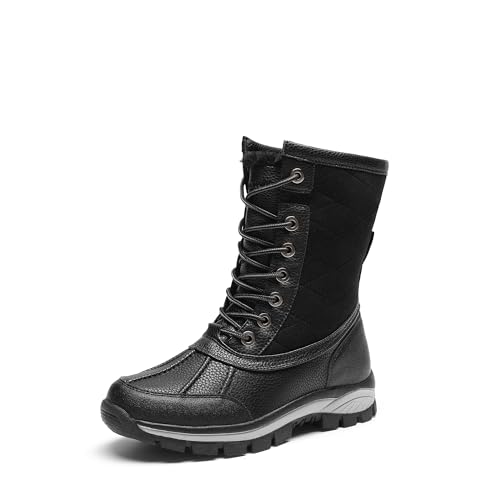 DREAM PAIRS Snow Boots for Women Waterproof Mid Calf Lace Up Duck Boots Warm Faux Fur FuzzyGo Bold Winter Boots for Outdoor,Size 8,Black,SDSB2401W