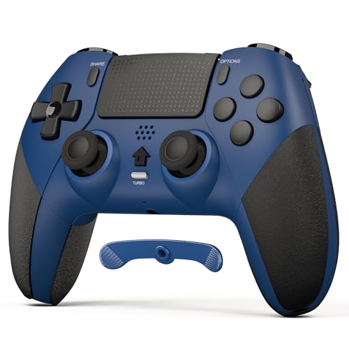 LATEC Mando para PS4, Mando Inalámbrico PS4 con Bluetooth, 2 Botones de Programación Macro, 6 Axis Sensor Giroscópico, Doble Vibración, Panel Táctil, Azul