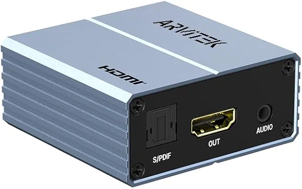 Arvitek HDMI Audio Extractor 4K@30Hz, HDMI to Optical 5.1 S/PDIF & 3.5mm AUX Audio Adapter, 192KHz Audio Converter for Blu-Ray Player, TV Box, Soundbar, Amplifier, Headphone, Support PCM Dolby
