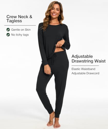 Image of GYS Bamboo Viscose Sleep Sets for Women Long Sleeve Crew Neck Pajama Sets with Pockets