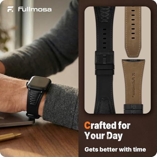 Image of Fullmosa Top Grain Vintage Leather Strap Compatible for Apple Watch
