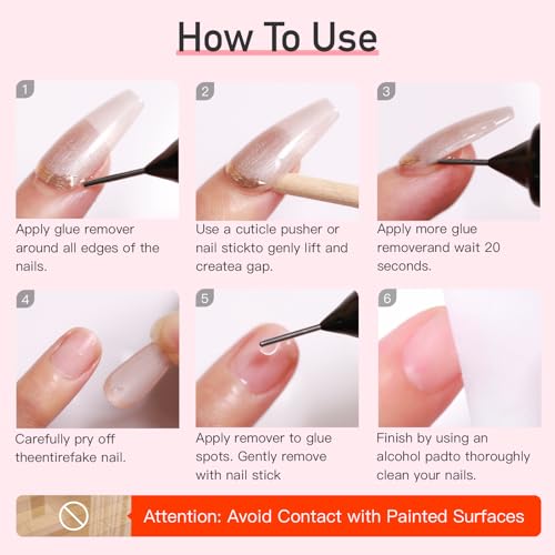 Image of Curvlife 20ml Pinpoint Nail Glue Remover for Press on, Multi-Functional Remover for Nails Tips, Gentle Glue Remover for Gel x Nails, Non-Acetone Nail Polish Remover | Multi-Functional Non-Acetone Gentle Nail Glue Remover for Nails Tips, Debonder for Glue on Nails, Regular Nail Polish
