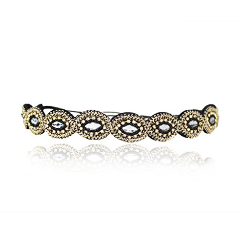 Headband with Black Rhinestone and Gold Scallop Trim | Look Sheet on All the Different Ways to Wear Including the Inspired Great Gatsby 20's Looks | Foxy Roxy