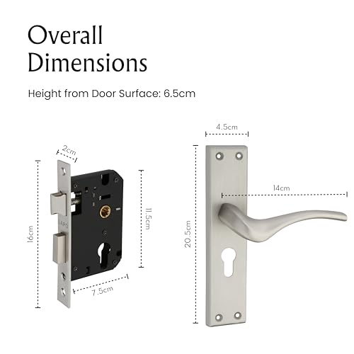 Image of LAPO Mortise Door Lock for Home Main Door & Bedroom with Handle | 3 Brass Keys | Heavy-Duty 60mm Cylinder | 45x45mm Body | Left-Right Fit 30-50mm Door Home Office Hotel | Matt Finish | CY-101