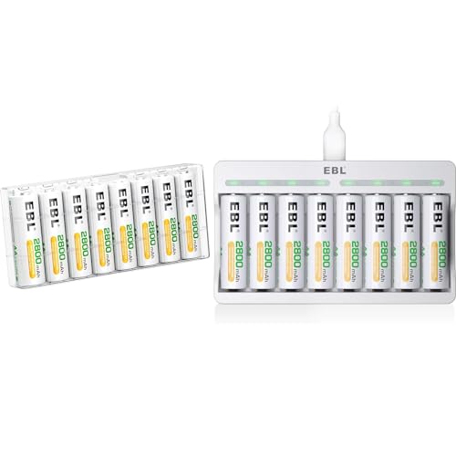 Image of EBL Rechargeable AA Batteries 2800mAh 16 Pack and 8-Bay AA AAA Individual Rechargeable Battery Charger