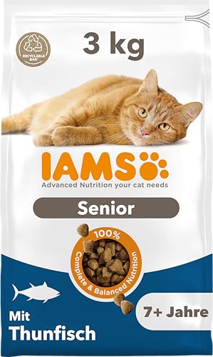 IAMS Senior Katzenfutter trocken mit Thunisch - Trockenfutter für ältere Katzen ab 7 Jahren, 3 kg