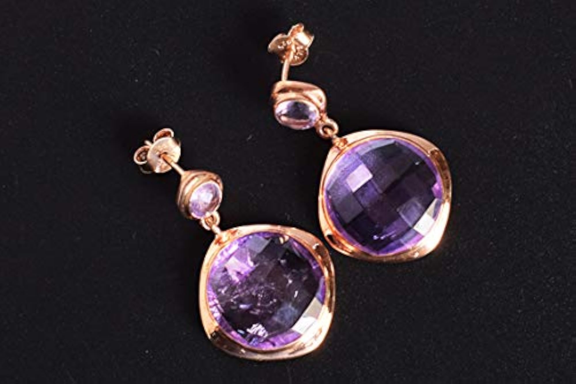 Women's Amethyst Dangle Earrings, Rose Gold Plated, Gift for Girls