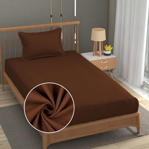 Image of FRESH FROM LOOM Microfiber Single Size Bedsheet with Solid Plain - 240 TC, Hypoallergenic bedsheets with 1 Pillow Covers (Size- 60 x 90 inch | Copper| Solid)