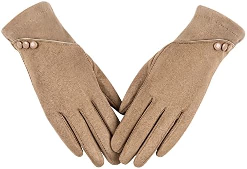Alepo Womens Winter Warm Gloves, Contrast Color Design Touchscreen Texting Fleece Lined Windproof Driving Gloves Hand Warmer (Khaki-M)