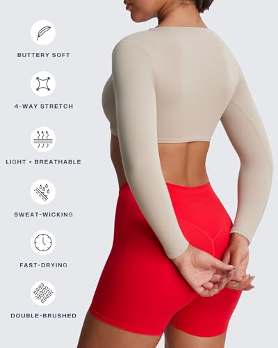 Image of Aoxjox Sienna Twist Deep V Training Women's Long Sleeve Crop Top