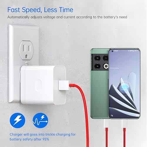 Image of 80W Supervooc USB Type C Charger for Oneplus 12 /12R /11 /11R | 10 Pro /10T /10R /10 /9 Pro /9RT /9 /8 | Nord Ce 4 /Ce 3 /Ce2 /Ce 2 Lite /Ce 3 Lite /Nord 4 /3 /2 /2T, 80 w Fast Charging Adapter with USB C Cable, White