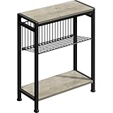 Small Side Table for Small Space, 3-Tier Narrow End Table with Magazine Holder, Slim Nightstand, Skinny Snack Couch Table in Living Room, Bedroom, Study, Kitchen and Balcony (Greige)