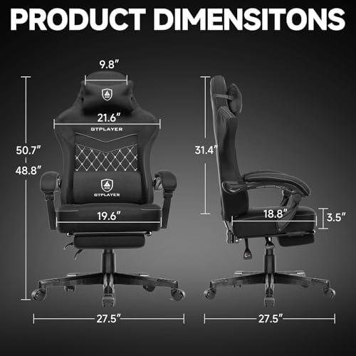 GTPLAYER Gaming Chair, Fabric Computer Office Chair with Pocket Spring Cushion, Ergonomic Office and Gaming, Video Gaming Chair with Linkage Armrests, High Back Desk Chair with Adjustable Recliner - Image 4