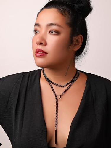 Sacina Black Lariat Chunky Chain Y Necklace, Gothic Emo Punk Grunge Necklace, Goth Jewelry, Christmas Jewelry Gift for Women2