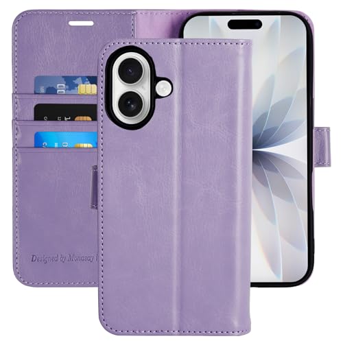 MONASAY Wallet Case for iPhone 17 6.3 inch,Magnetic Flip Cover with Card Holder Slots and Kickstand RFID Blocking Shockproof PU Leather Folio Compatible with iPhone 17 Phone Case, Lavenders