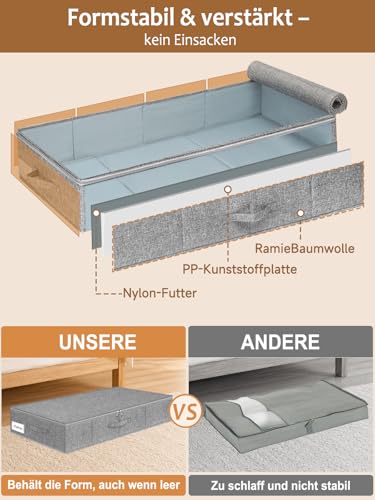 JUPELI Unterbett-Aufbewahrungsboxen, 17 cm Hoch, 2 Stück, faltbar, Grau – Ansicht 2