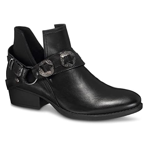 GC Shoes Womens Buckle Wrap V Cut Booties, Low Heel PU Leather Ankle Boots for Women, Slip On Bootie Heels, Black/Size 6 Cover