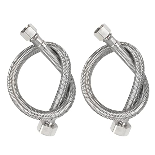 Faucet Connector hose, Stainless Steel Braided Water Supply Line 3/8″ Female Compression Thread x 1/2″ FIP. Female Straight Thread,2 Pcs (1 Pair) 23.6 Inch/60CM