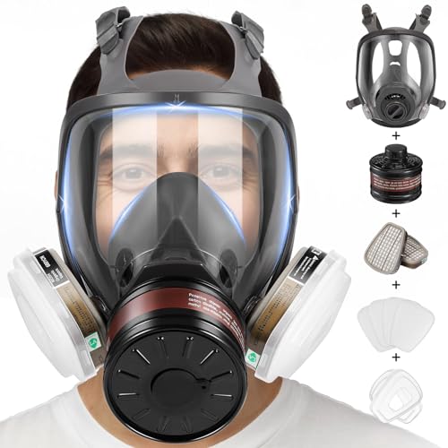 Full Face Respirator Mask, Gas Masks Survival Nuclear and Chemical, Gas Respirator with Activated Carbon Filters