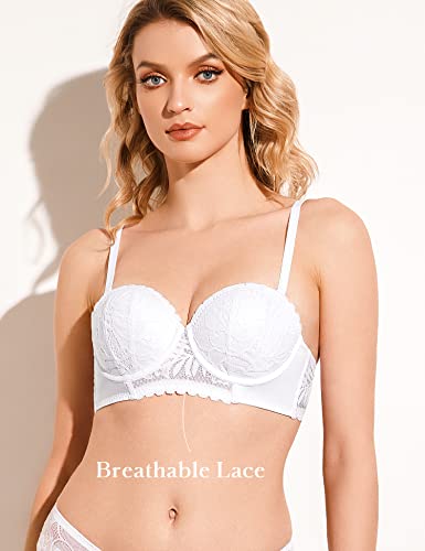 Deyllo Women's Push Up Strapless Bra Lace Underwire Full Coverage Multiway Bras Red Carpet (White 36C) #TOP3